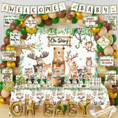 Woodland Baby Shower Decorations, 190Pcs Forest Woodsy Animal Bear Cougar Party  - Image 1 of 4