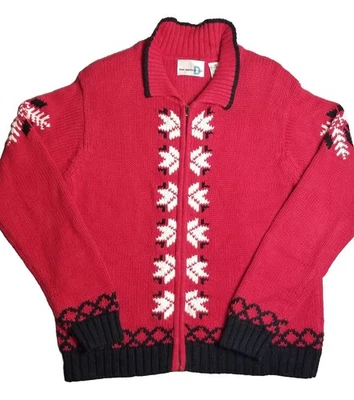 Vtg Paul Harris Design Christmas Cardigan Sweater Red Snowflakes Full Zip 90s M - Image 1 of 4