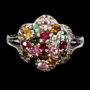 925 Sterling Silver Ring Round Tourmaline 2.5mm Sapphire Gemstone Jewelry Size 8 - Picture 1 of 13