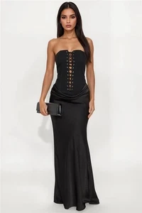 New Fashion Nova Womens Girl Of Your Dreams Gown - Black - Size M - NWT - Picture 1 of 3