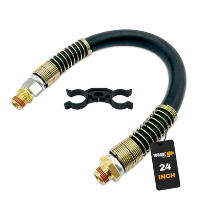 TORQUE 24" Air Brake Hose 1/2” x 3/8” NPT Swivel Rubber Air Brake Line Assembly - Image 1 of 4