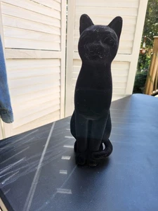 Black Cat Kitty Velvet Figurine Noir Cat Lady Box Halloween Goth Lucky 11" - Picture 1 of 6