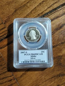 2007-S SILVER Idaho State Quarter PCGS PR69 DCAM With State Flag Holder 25C - Picture 1 of 2