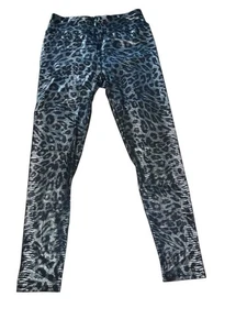 Boom Boom Jeans Metallic Silver & Black Leopard Print Leggings Size Medium - Picture 1 of 10