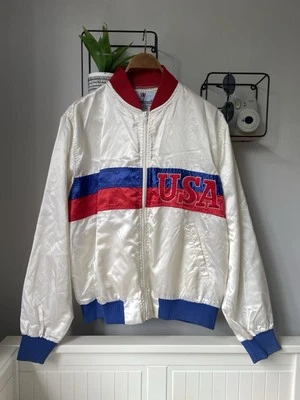80s Vintage USA Olympics Bomber Jacket Zip Up 1980 White Red Blue Men’s L - Image 1 of 4