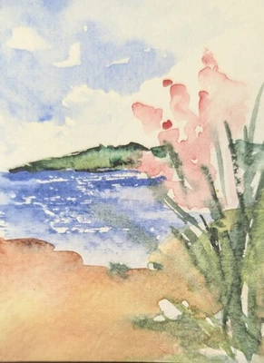 Flowers on the Beach - Original ACEO or ATC Unmatted watercolor painting - Image 1 of 3