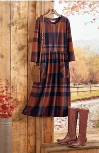 Vestido Coldwater Creek Petite PM Suave a Cuadros Bolsillo Picante/Azul Marino $139 *USADO EN EXCELENTE ESTADO - Imagen 1 de 8