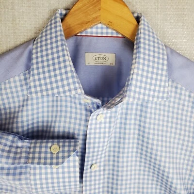 ETON Size Large 42 Mens Cotton Gingham Check Button Front Shirt Contrast Yoke - Image 1 of 4