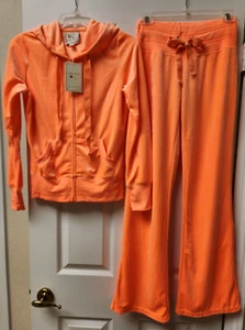 PINK ROSE Velour Tracksuit Orange Plush Hoodie Pants Set Junior's Women's Size M - Picture 1 of 10