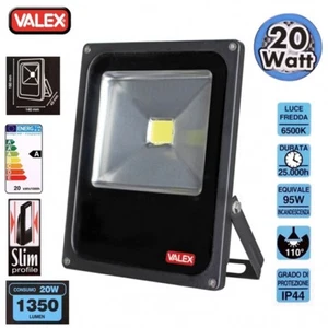 FARO PROIETTORE DA ESTERNO "SLIM" A LED 20W (95W) LUCE FREDDA 6500K "VALEX" - Foto 1 di 5