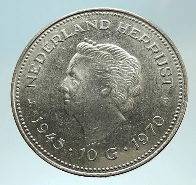 Moneda de plata auténtica Reina Juliana I Gulden 1970 Reino de los Países Bajos i76773 Foto 1 de 3