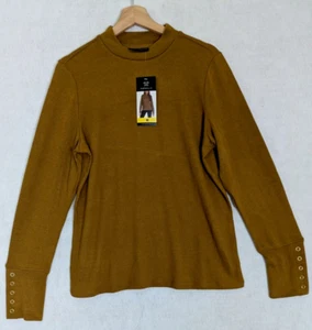 NWT Rafaella Women’s M Mustard Sweater Gold Grommet Buttons Soft Cozy Brand New - Picture 1 of 15