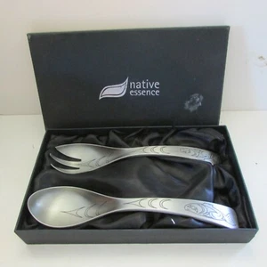 NATIVE ESSENCE Whale Design TRIBAL STYLE METAL SALAD SERVERS Spoon & Fork - Picture 1 of 8