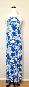 Witchery Blue & White Palm Print Shoe-string Strap Maxi Dress Size 14 - Picture 1 of 8