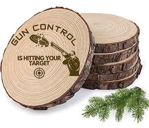Gun Control Is Hitting Your Target Slate / Wood Coasters Set of 4 Laser Engraved - Picture 1 of 8