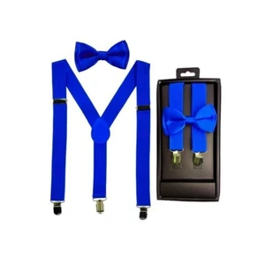 Elastic & Adjustable Suspender & Bow Tie Set for Boys Girls Children -Royal Blue - Picture 1 of 3