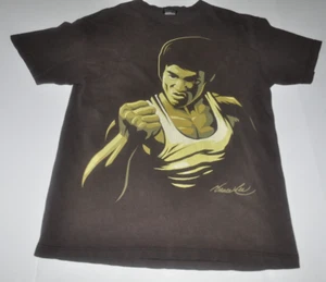 VINTAGE Y2K BRUCE LEE Brown Big Print T-Shirt Martial Arts Licensed - Picture 1 of 7