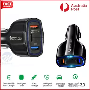 3Port USB PD Quick Fast Car Charger QC3.0 Adapter Cigarette Lighter Socket-Black - Picture 1 of 10