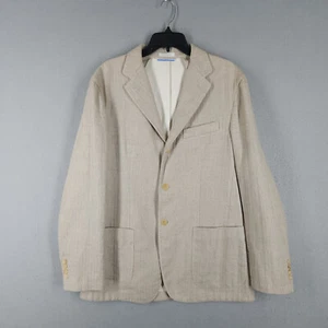 Bamford and Sons Blazer Mens 40R Beige Tan Herringbone Linen Cotton Sport Coat & - Picture 1 of 16