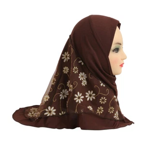Kids Girls Muslim Head Scarf Prayer Wrap Hijab Shawl Amira One Piece Scarf 2-6Y - Picture 1 of 23