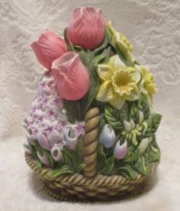 Partylite~Tea Light Holder~Spring~Easter~Floral Basket~Ceramic~8.0" Tall - Picture 1 of 16