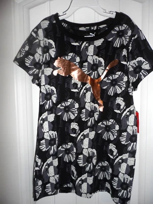 Gran Camisa Puma Niñas Talla L 12 14 Negra Floral Manga Corta Nueva Con Etiquetas Foto 1 de 4