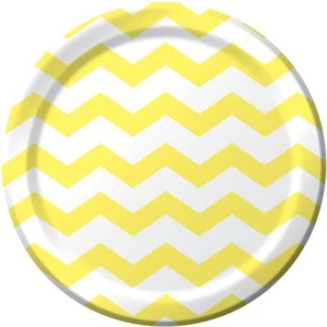 Chevron & Dots Yellow Mimosa 9 Inch Paper Plates 8 Per Pack Tableware Supplies - Picture 1 of 1