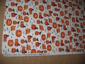 Edelen Wille Marcus Brothers Cotton Fabric Halloween Pumpkin Black Cat 1Yd CLEAN - Picture 1 of 4