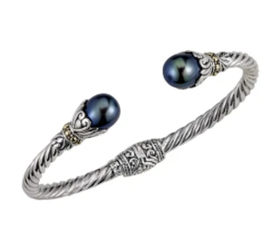 Samuel B Behnam Hinged Black Pearl Bangle Bracelet Sterling Silver 58762BA.BPRL - Picture 1 of 3