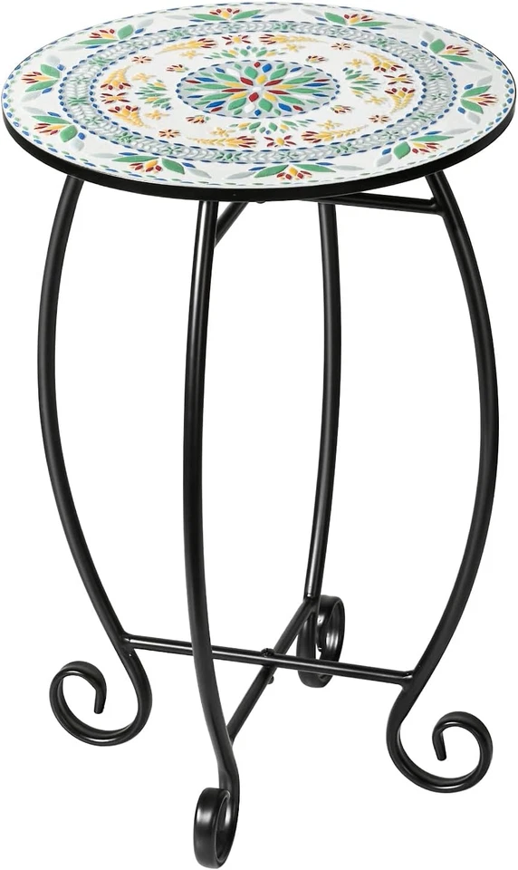 Боковой столик, 14-дюймовый круглый торцевой стол, уникальный рельефный столешница из керамической плитки с металлом - Изображение 1 из 1