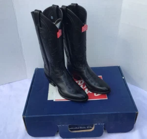 NEU im Karton Vintage Tony Lama schwarze Longhorn Leder Cowboystiefel Damen 6 M - Bild 1 von 16