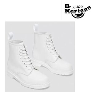 Dr Doc Martens DM Women's 1460 Pascal Mono White Leather Boots Sz 7 Combat Ankle