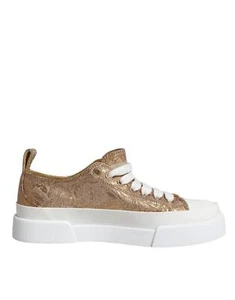 Dolce&Gabbana Women Gold Sneakers Leather Low Top Flat Wedge Trainer Shoes EU 35 - Picture 1 of 8