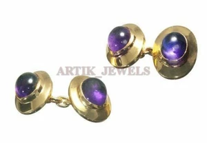 Natural Amethyst Gemstone with Gold Plated 925 Sterling Silver Cufflink #1822 - Picture 1 of 3
