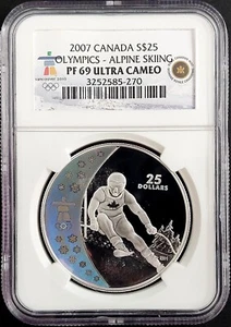 2007 Proof Silver Canada $25 Olympics, Alpine Skiing, PF 69 Ultra Cameo by NGC! - Picture 1 of 4