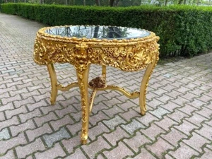 Center Dining Table Italian Baroque Gold Frame with Black Marble Top Unique - Picture 1 of 11