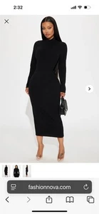 Abito collo alto manica lunga bodycon nero moda Nova - Foto 1 di 13