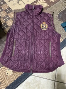 Women's Polo Ralph Lauren Quilted Vest Burgundy Suede Trim Embroidered Crown XL - Picture 1 of 4