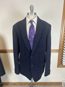 J CREW 100% WOOL NAVY BLUE TRIPLE PATCH POCKET SPORTSMAN JACKET HO24 SIZE 46L - Picture 1 of 12