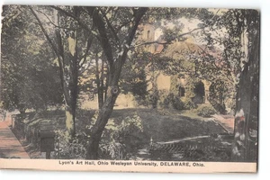Postcard Lyon's Art Hall Ohio Wesleyan University Delaware OH 1909 Trees Fence - Picture 1 of 2