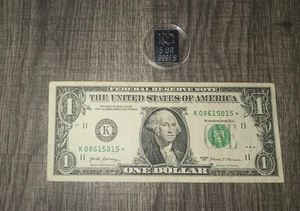 2017 Star Note $1 Federal Reserve Bank Dallas Texas & 5 Gr Of .999 Fine Silver - Picture 1 of 3