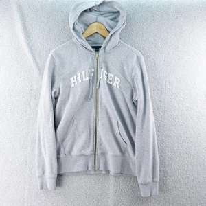 Tommy Hilfiger Mujer L Cremallera Completa Sudadera con Capucha Gris Sudadera Spellout Logo Y2K - Imagen 1 de 7