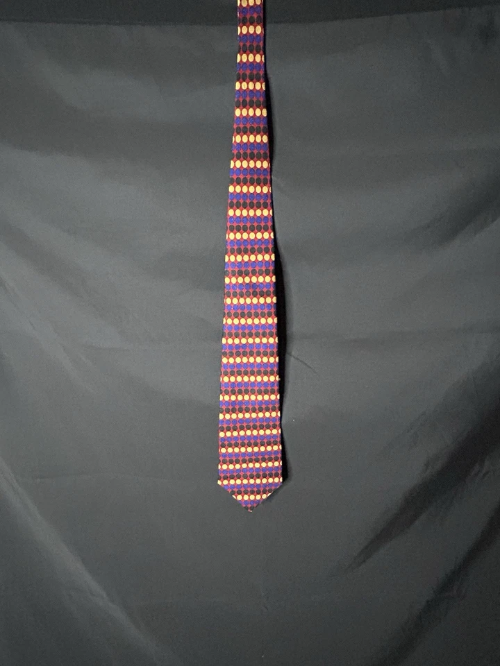 Corbata Vicky Davis New York 1994 para hombre 100 % seda roja con lunares negros azules dorados Foto 1 de 4