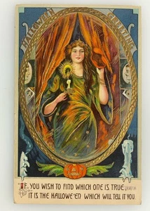 RARE UNKNOWN PUBL HALLOWEEN POSTCARD (gelatin) GERMANY 1911 Witch Fortune Teller - Picture 1 of 11