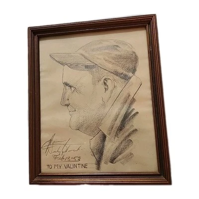 Lápiz de carbón enmarcado 1953 dibujo hombre con sombrero firmado mediados de siglo arte cárcel Foto 1 de 4