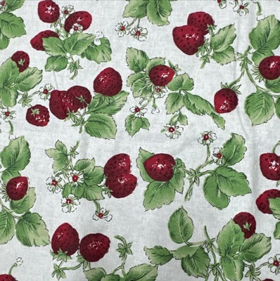 Red Green Strawberry Allover Print Fabric Rose & Hubble David Textiles .75Y #31 - Image 1 of 4