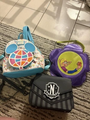 Loungefly Lot (2 Crossbody Bags & 1 Backpack) DISNEY, Wednesday, LIZZIE MCGUIRE - Image 1 of 4