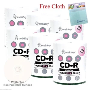 Paquete de 600 discos de grabación SmartBuy CD-R 52X 700 MB blancos + tela de microfibra gratuita - Imagen 1 de 5