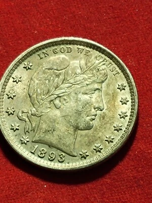 1893 barber quarter Au + - Image 1 of 4