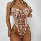 Porn Floral Embroidery Lace Bodysuit Women Sexy Lingerie Bandage See Through Str